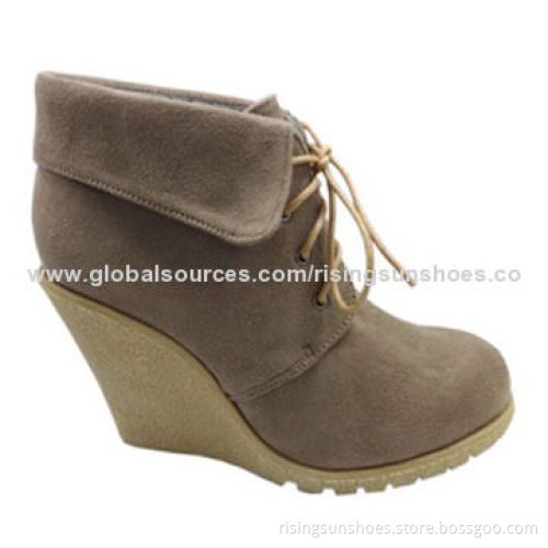 Women's dress ankle boots, short ankle style with check-print fabric, lining folded back